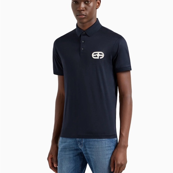 Emporio Armani Lyocell-Blend Jersey Polo Shirt with ASV Logo Raised Embroidery - Picture 2 of 9